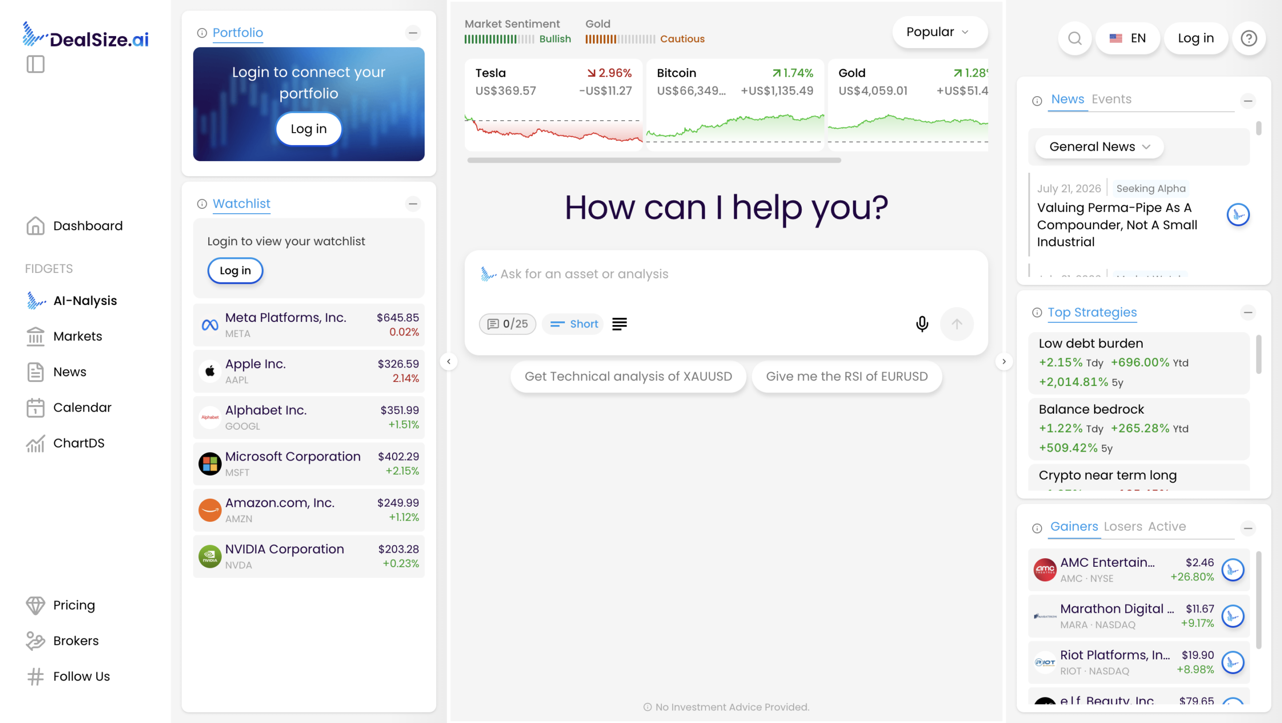 DealSize.ai ana sayfa görünümü
