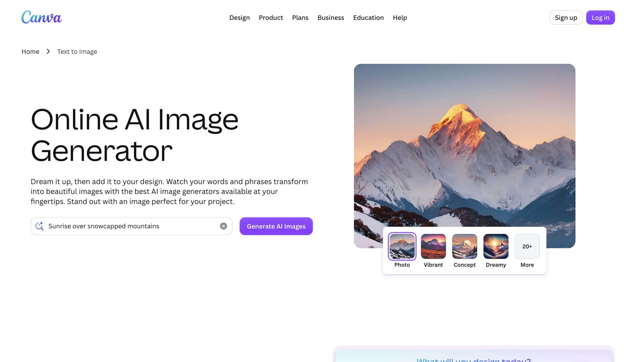 Canva AI ana sayfa görünümü